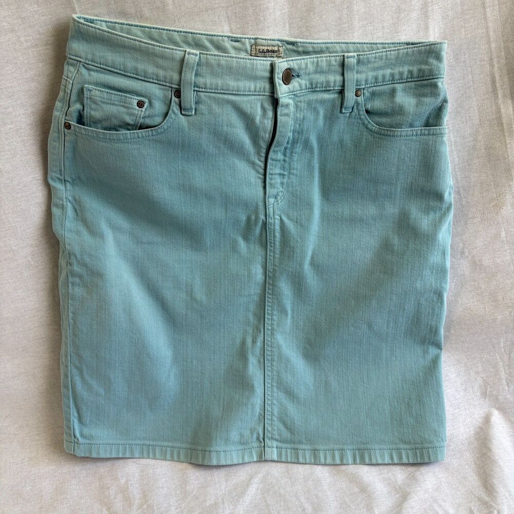 L.L.Bean Favorite Fit Denim Skirt 10 Aqua Blue Stretch Cotton